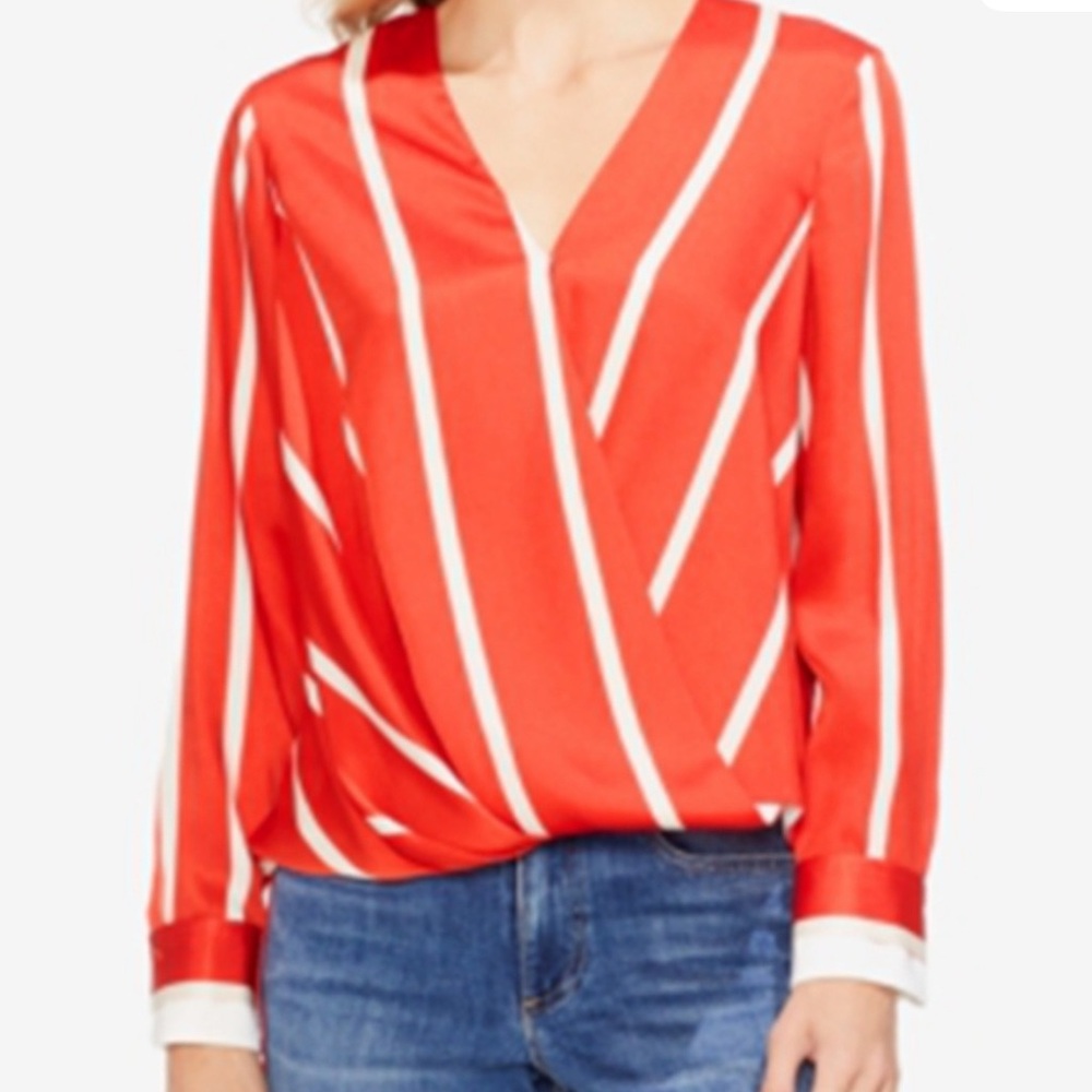Vince Camuto Blouse Wrap Surplice Top XS orange